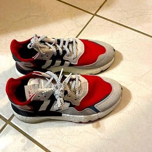 Red,white & blue adidas sneakers.